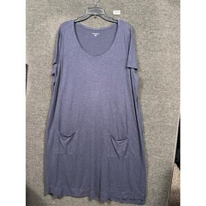Eileen Fisher T Shirt Dress Womens 2X Blue Hemp Cotton Short Sleeve Pockets